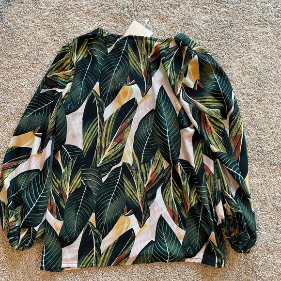 Womens Casual Loose Shirt Balloon Sleeve V-Neck Blouse Tropical Floral Sz Small - Picture 7 of 8